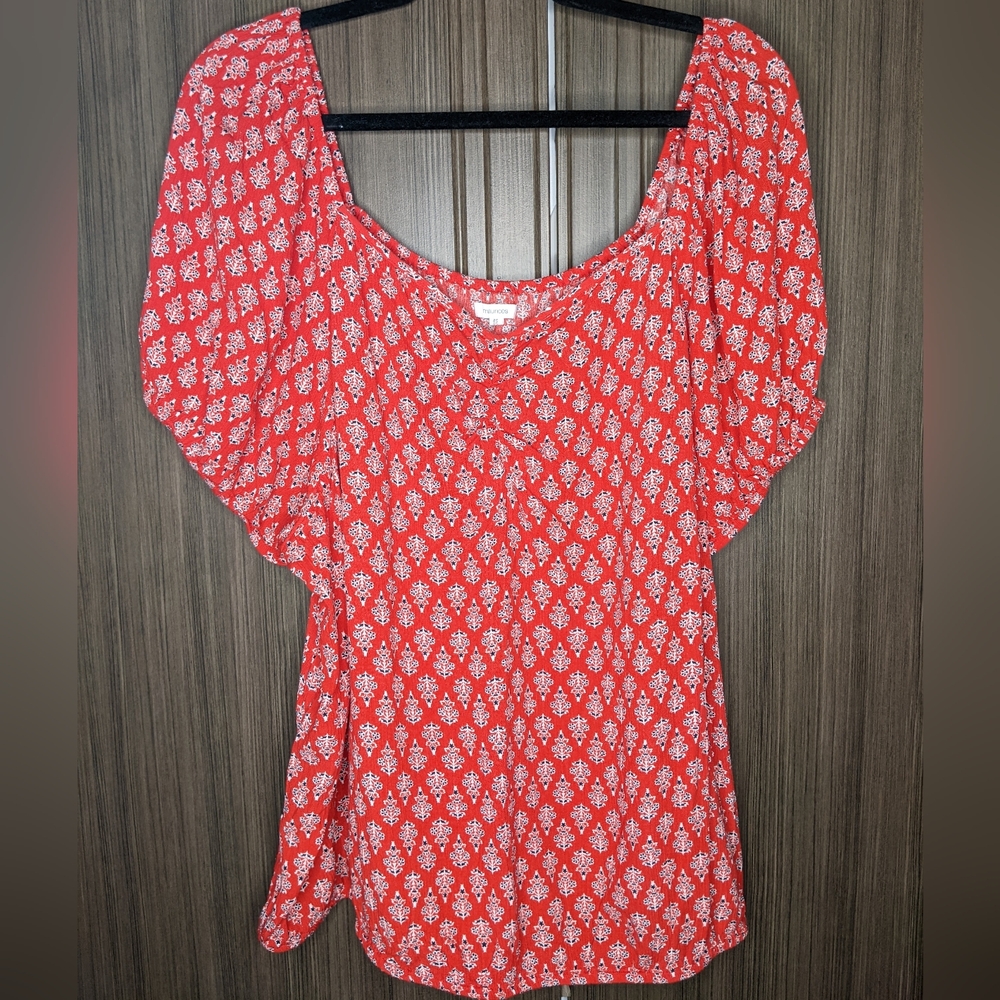 Maurices Peasant Style Red and Black Blouse, 3X
